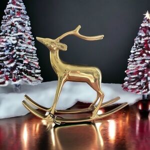West Elm Brass Holiday Decorative Rocking Reindeer